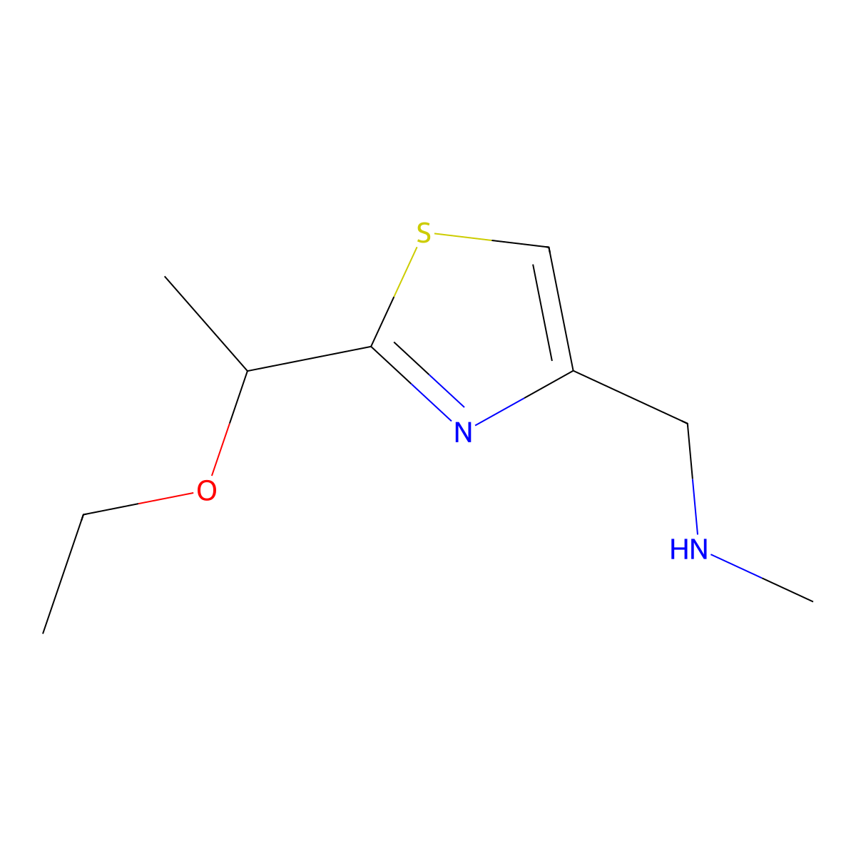 {[2-(1-Ethoxyethyl)-1,3-thiazol-4-yl]methyl}(methyl)amine molecular structure, CAS 1339916-57-2