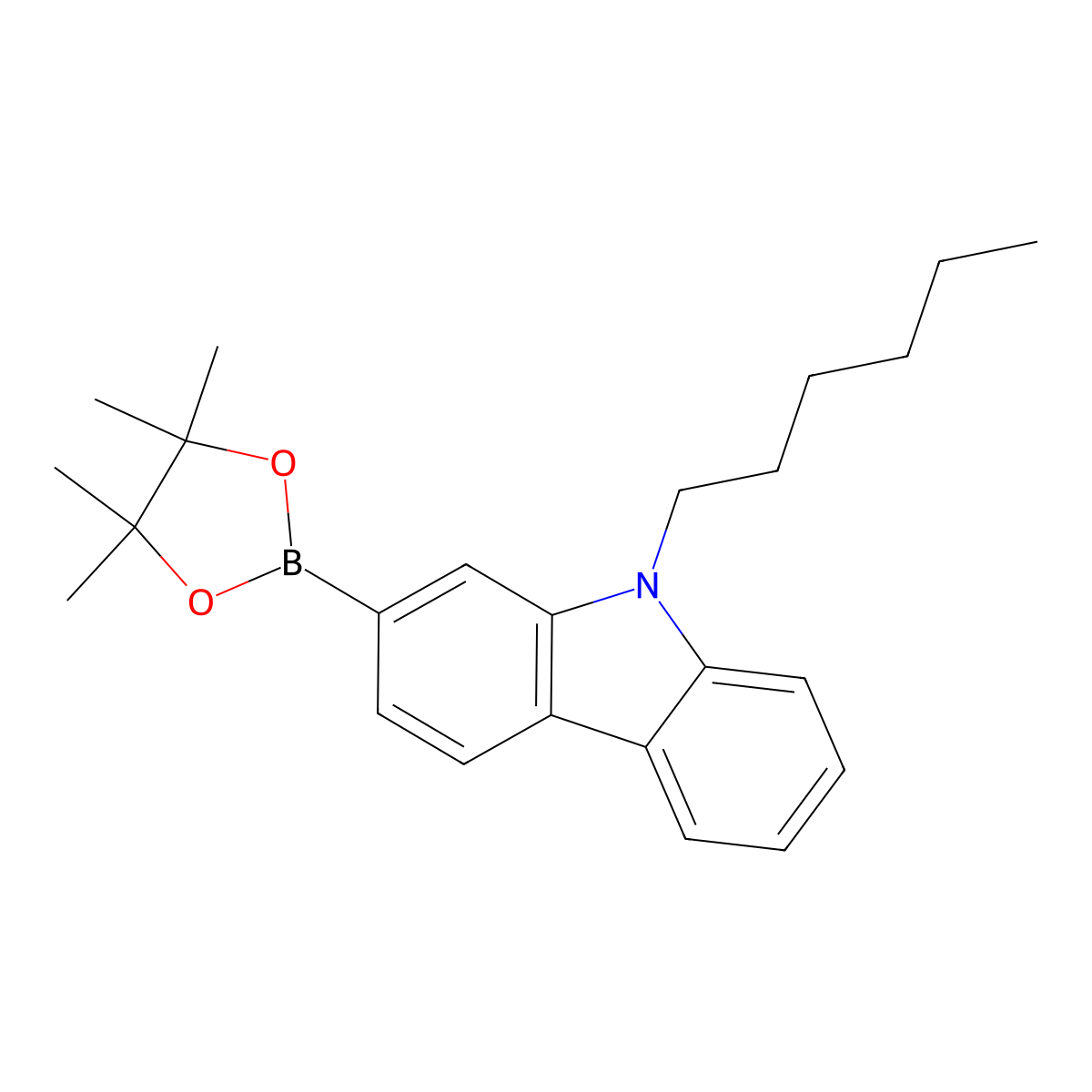 9-Hexyl-2-(4,4,5,5-tetramethyl-1,3,2-dioxaborolan-2-yl)-9H-carbazole molecular structure, CAS 1339953-35-3