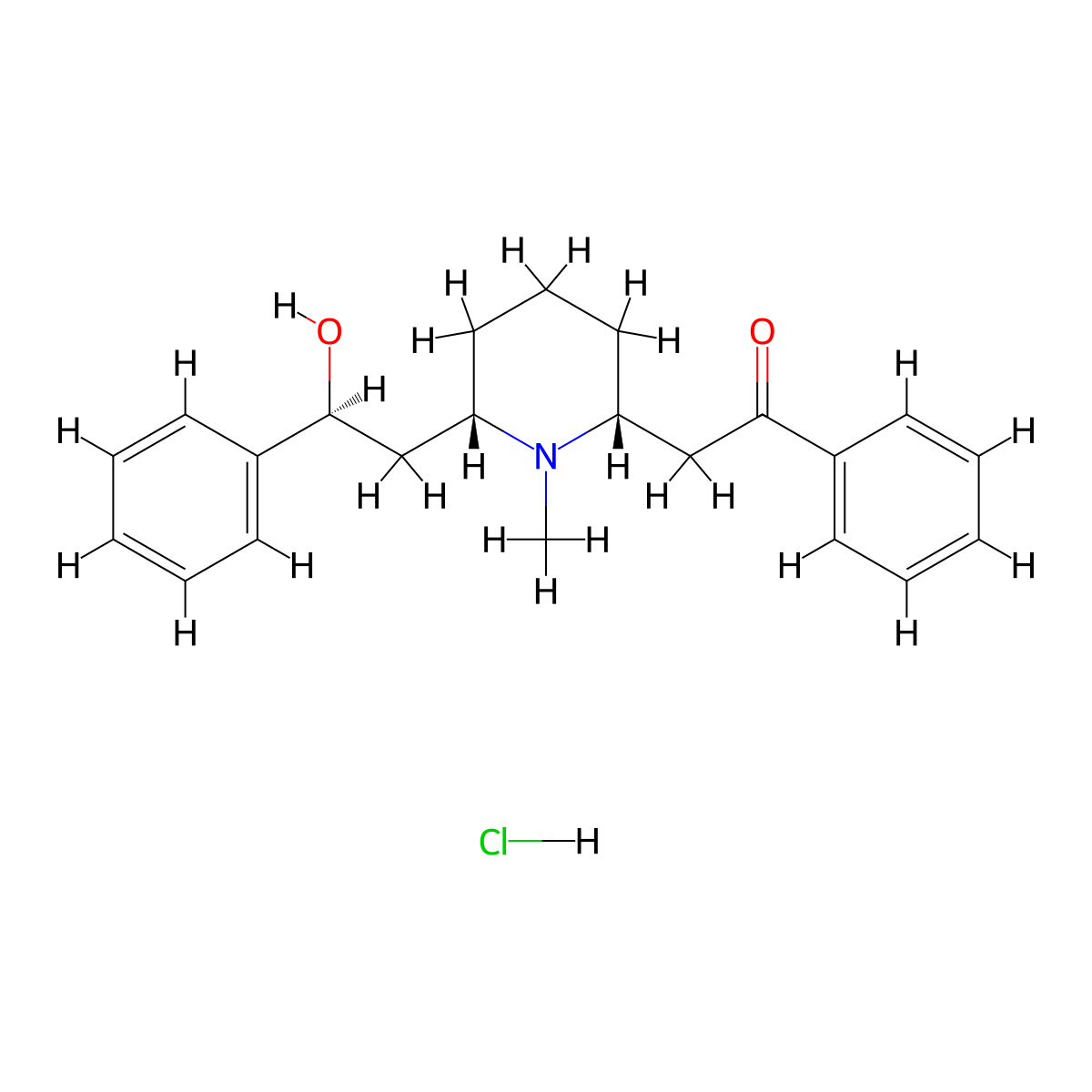 (-)-Lobeline hydrochloride molecular structure, CAS 134-63-4