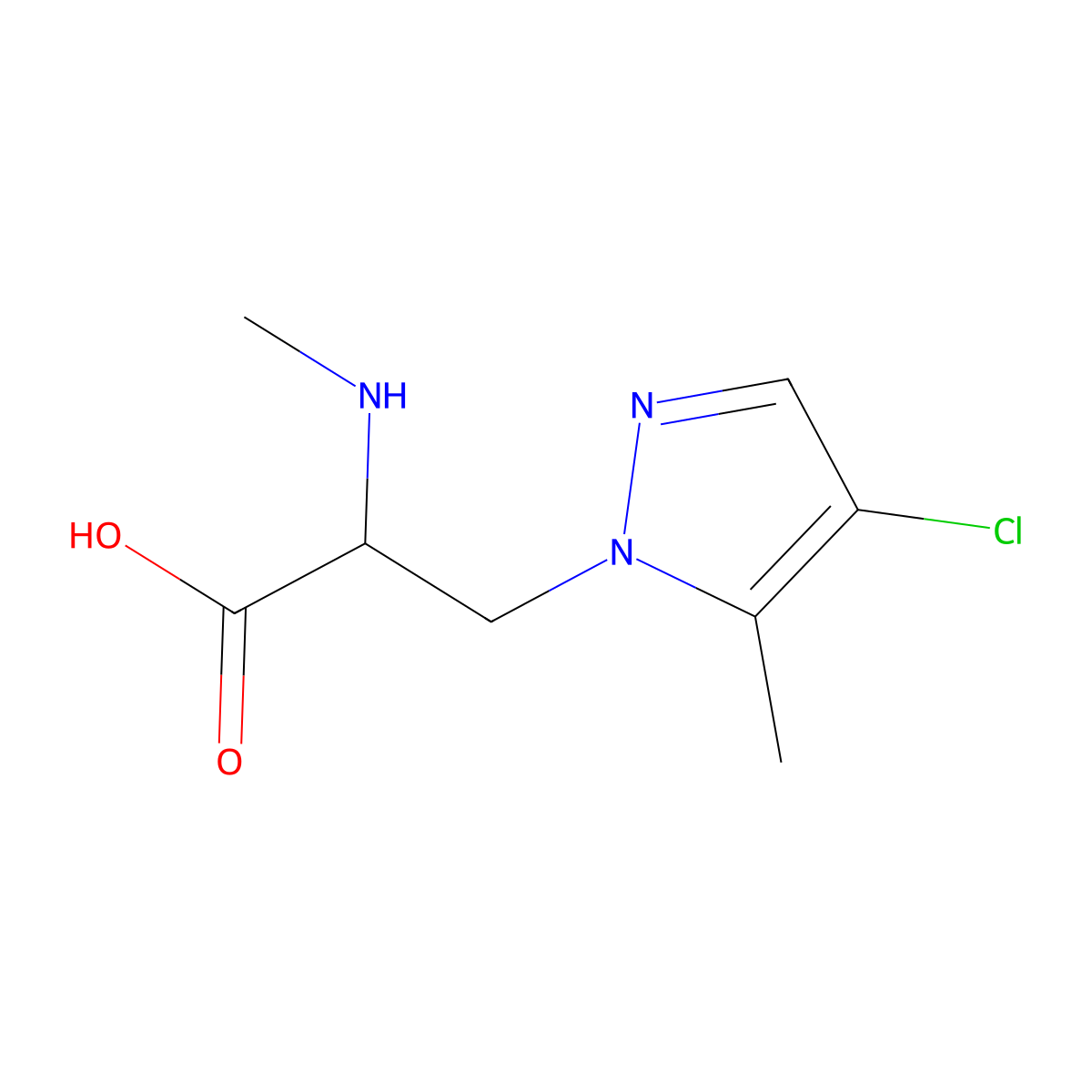3-(4-Chloro-5-methyl-1h-pyrazol-1-yl)-2-(methylamino)propanoic acid molecular structure, CAS 1340044-25-8