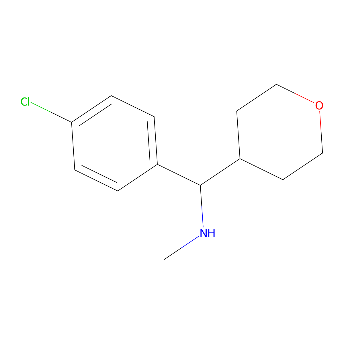 ((4-Chlorophenyl)(oxan-4-yl)methyl)(methyl)amine molecular structure, CAS 1340049-51-5