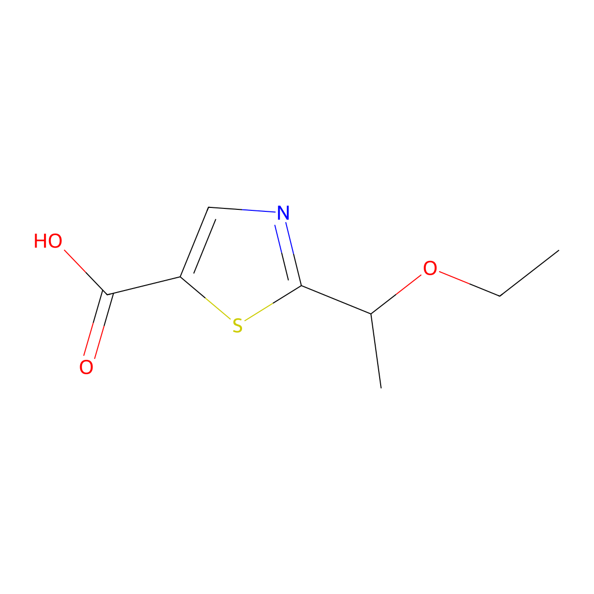 2-(1-Ethoxyethyl)-1,3-thiazole-5-carboxylic acid molecular structure, CAS 1340060-32-3