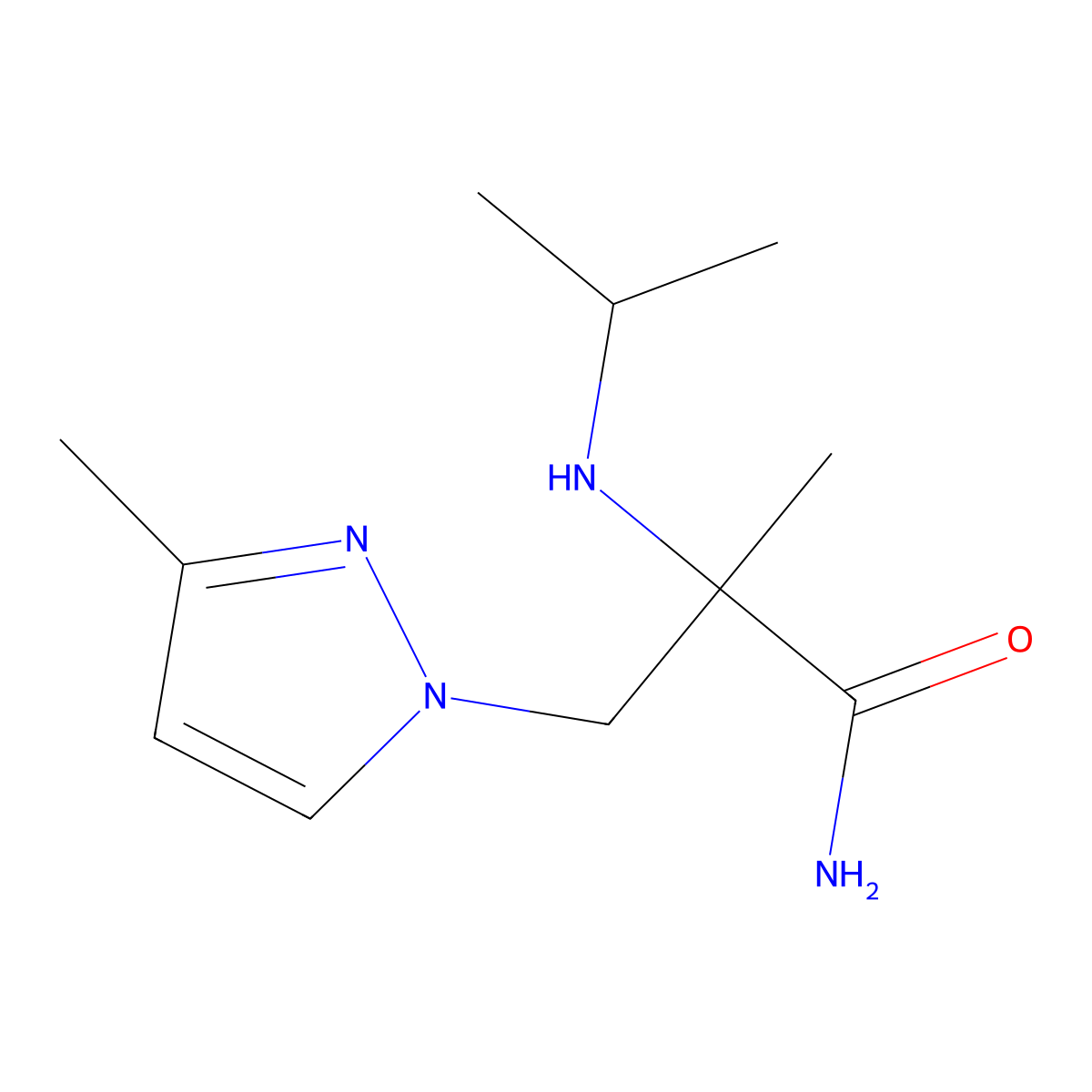 2-(Isopropylamino)-2-methyl-3-(3-methyl-1h-pyrazol-1-yl)propanamide molecular structure, CAS 1340063-50-4
