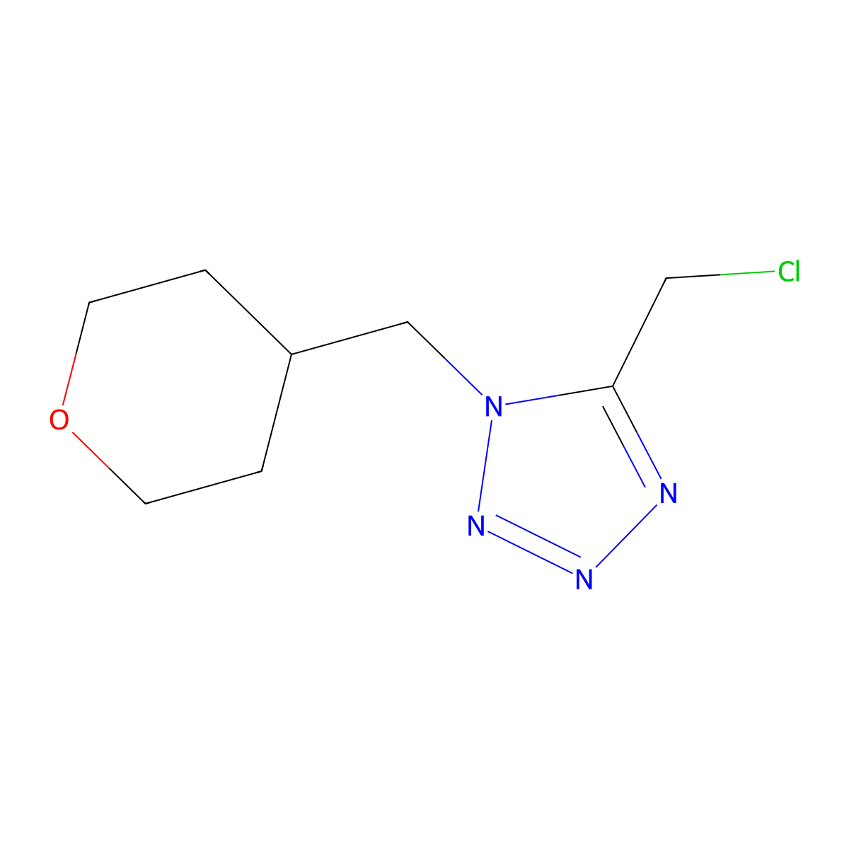 5-(chloromethyl)-1-[(oxan-4-yl)methyl]-1H-1,2,3,4-tetrazole molecular structure, CAS 1340063-57-1