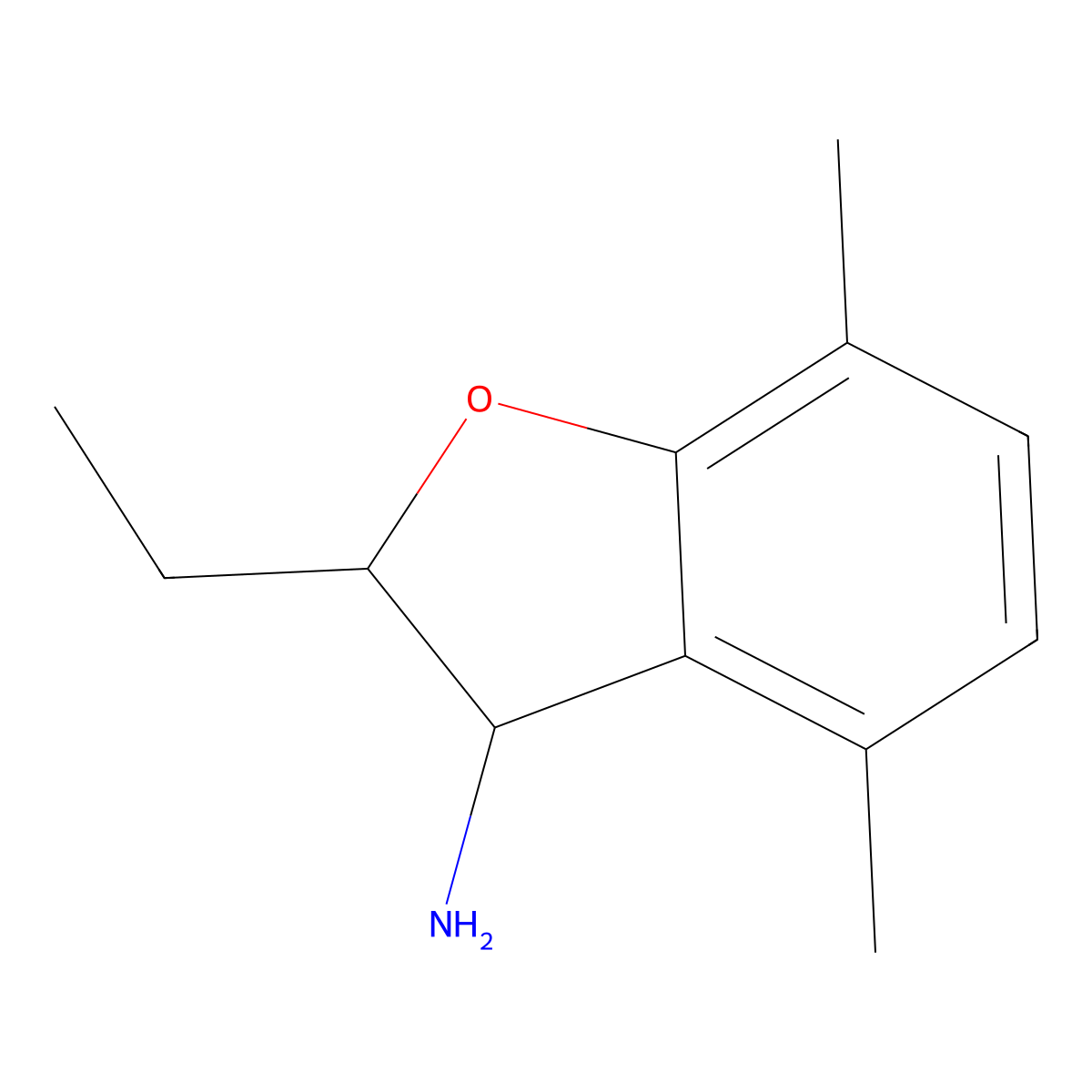2-Ethyl-4,7-dimethyl-2,3-dihydro-1-benzofuran-3-amine molecular structure, CAS 1340064-06-3