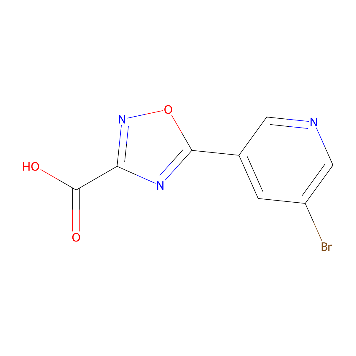 5-(5-Bromopyridin-3-yl)-1,2,4-oxadiazole-3-carboxylic acid molecular structure, CAS 1340072-48-1