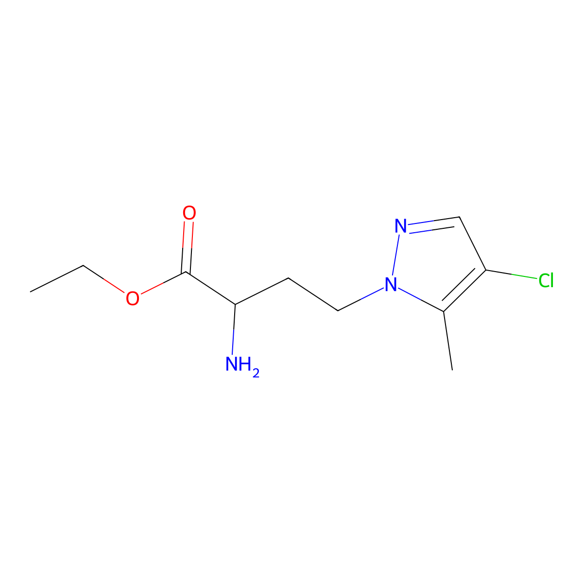 Ethyl 2-amino-4-(4-chloro-5-methyl-1h-pyrazol-1-yl)butanoate molecular structure, CAS 1340081-61-9