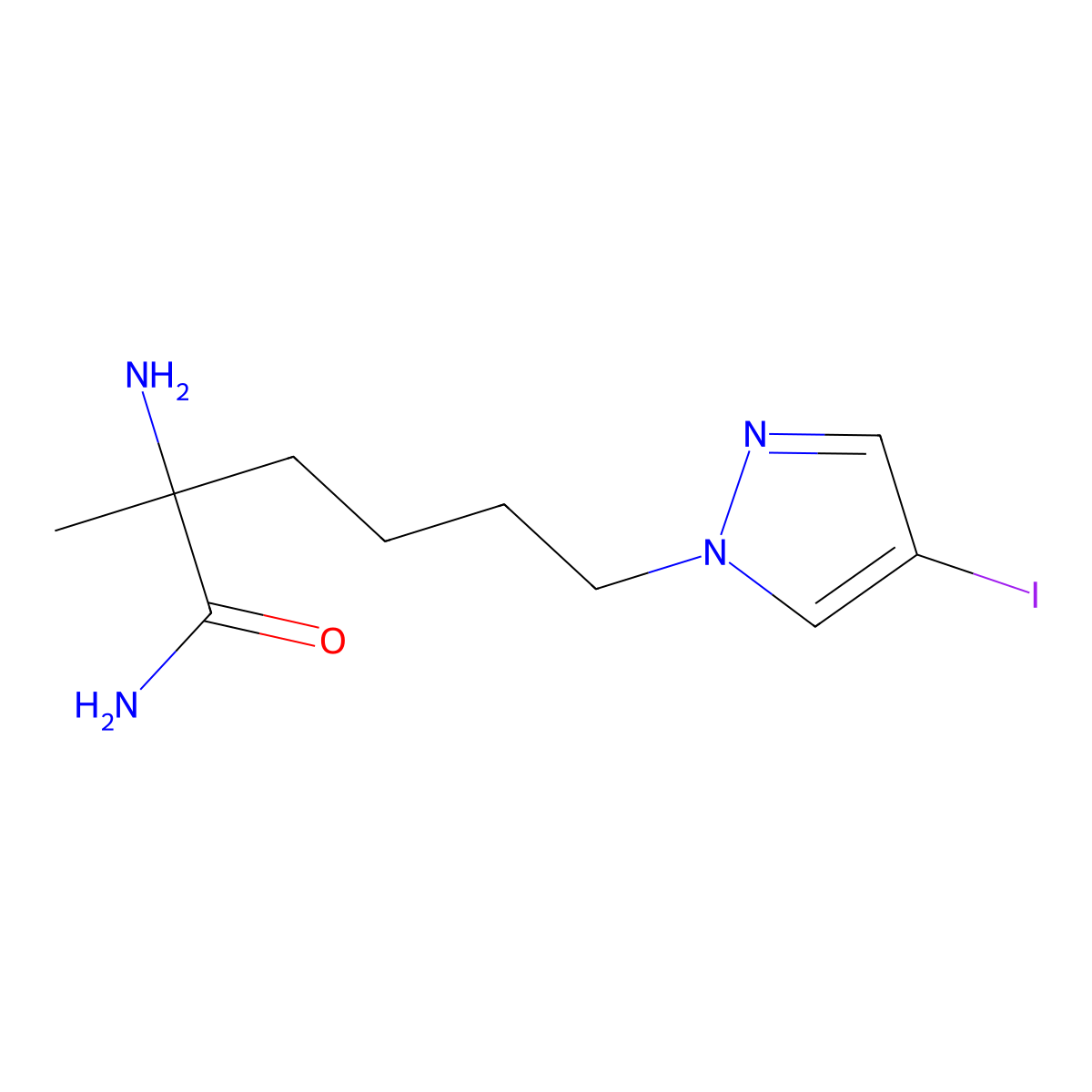 2-Amino-6-(4-iodo-1h-pyrazol-1-yl)-2-methylhexanamide molecular structure, CAS 1340084-65-2