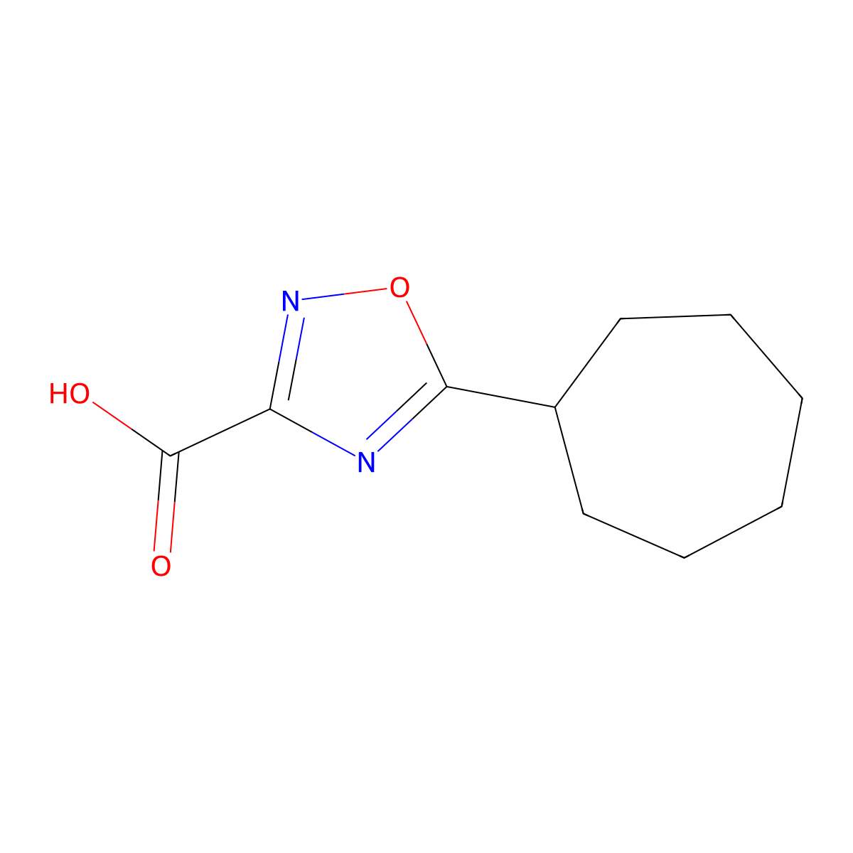 5-Cycloheptyl-1,2,4-oxadiazole-3-carboxylic acid molecular structure, CAS 1340089-53-3