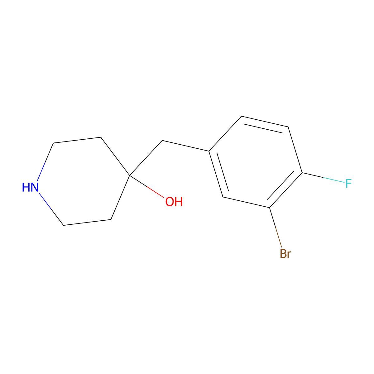 4-(3-Bromo-4-fluorobenzyl)piperidin-4-ol molecular structure, CAS 1340089-87-3