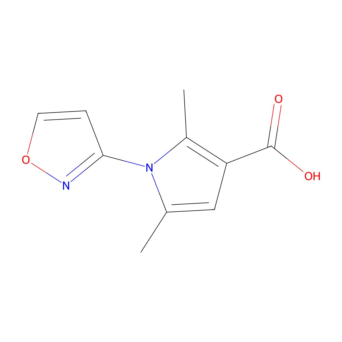 2,5-dimethyl-1-(1,2-oxazol-3-yl)-1H-pyrrole-3-carboxylic acid molecular structure, CAS 1340090-08-5