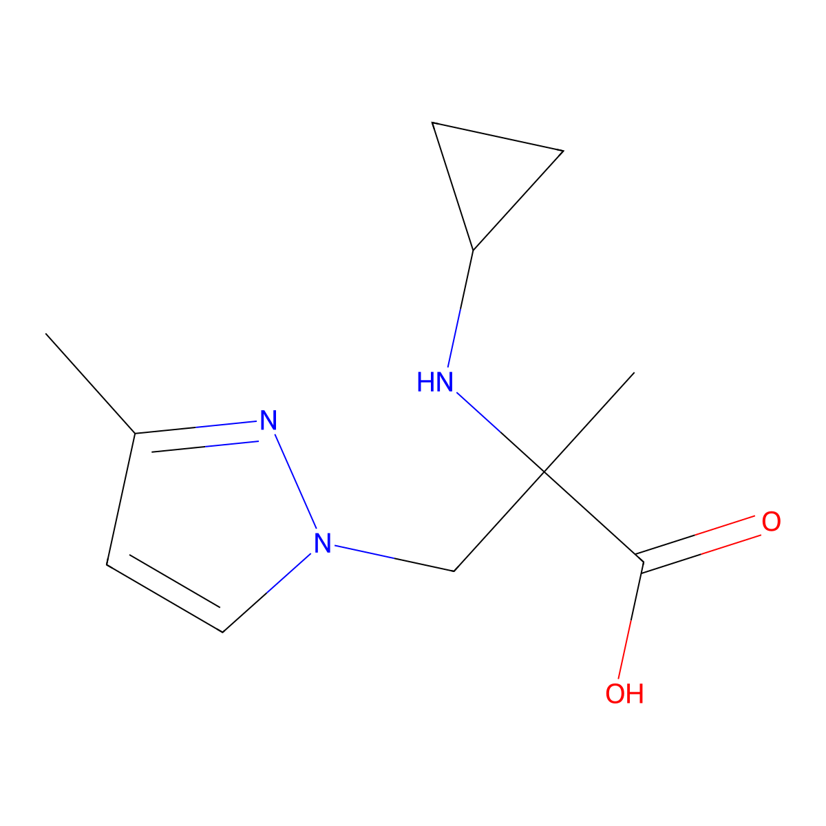 2-(Cyclopropylamino)-2-methyl-3-(3-methyl-1h-pyrazol-1-yl)propanoic acid molecular structure, CAS 1340092-30-9