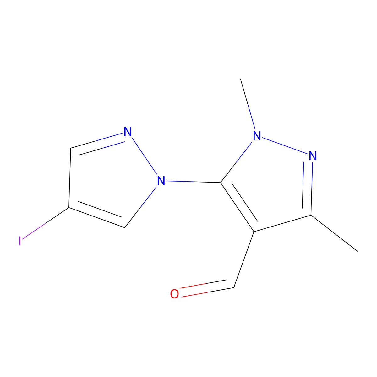 5-(4-Iodo-1H-pyrazol-1-yl)-1,3-dimethyl-1H-pyrazole-4-carbaldehyde molecular structure, CAS 1340096-28-7