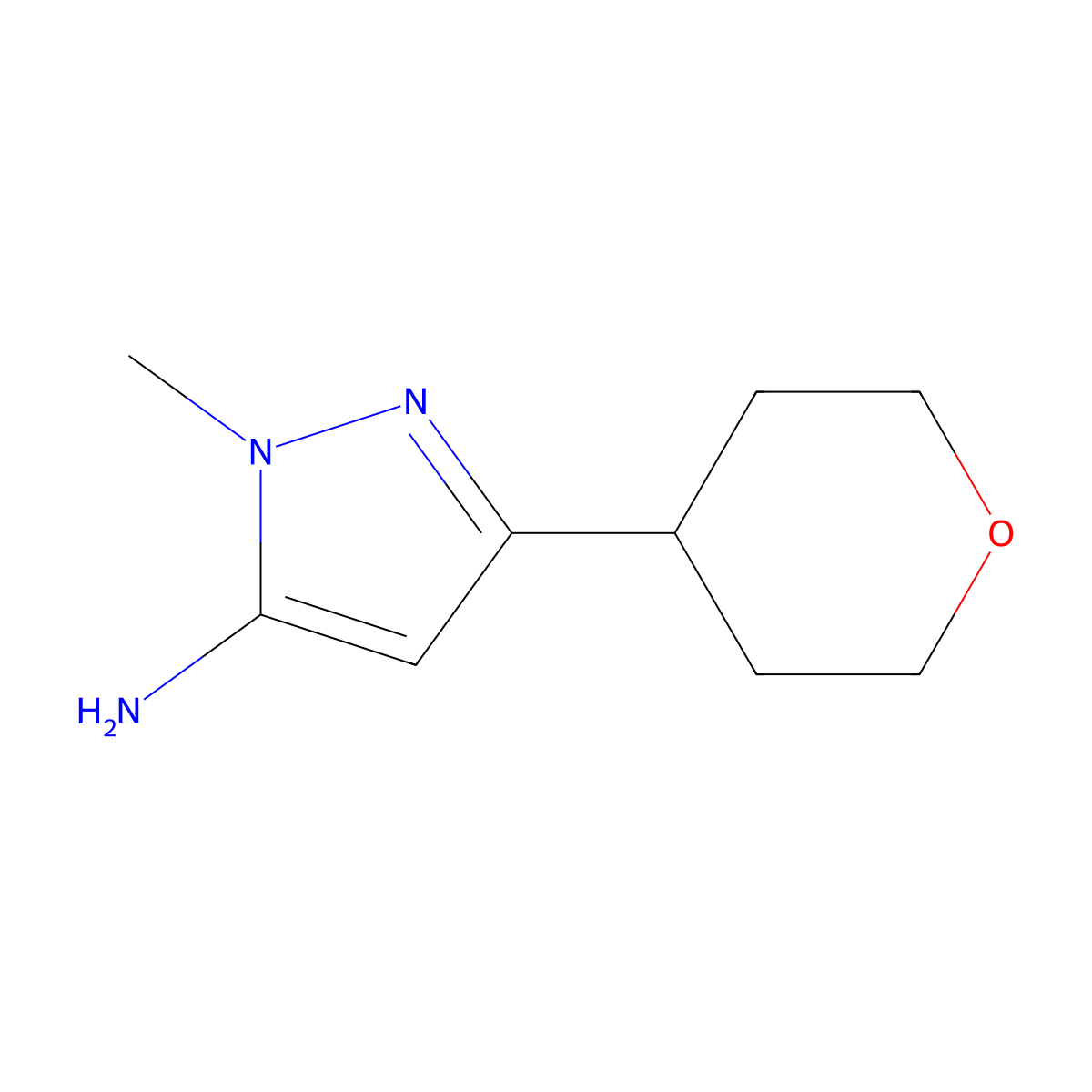 1-methyl-3-(oxan-4-yl)-1H-pyrazol-5-amine molecular structure, CAS 1340104-61-1