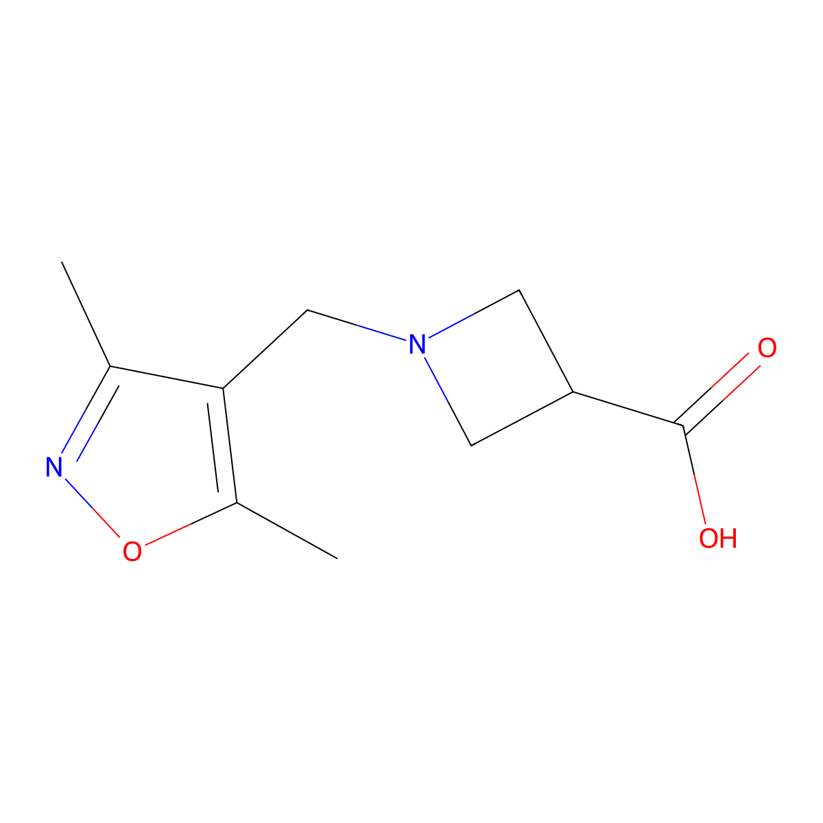 1-[(3,5-Dimethyl-1,2-oxazol-4-yl)methyl]azetidine-3-carboxylic acid molecular structure, CAS 1340110-38-4