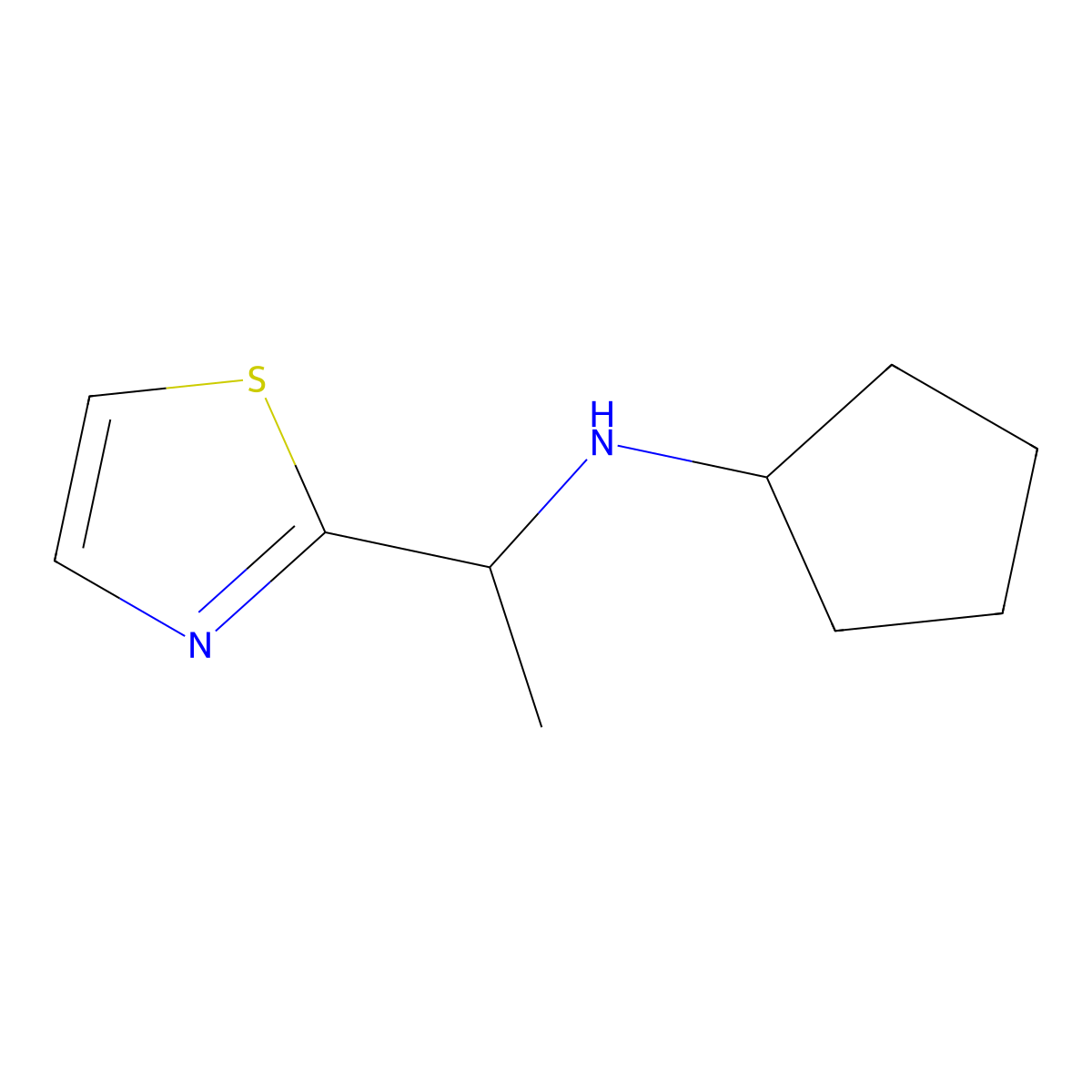 N-[1-(1,3-thiazol-2-yl)ethyl]cyclopentanamine molecular structure, CAS 1340116-89-3