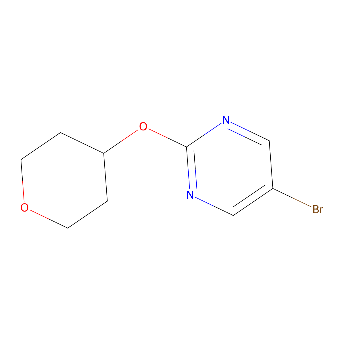 5-bromo-2-(tetrahydro-2H-pyran-4-yloxy)pyrimidine molecular structure, CAS 1340125-32-7