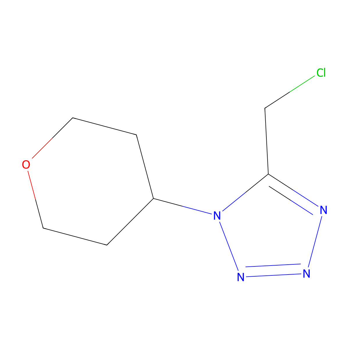 5-(chloromethyl)-1-(oxan-4-yl)-1H-1,2,3,4-tetrazole molecular structure, CAS 1340126-75-1