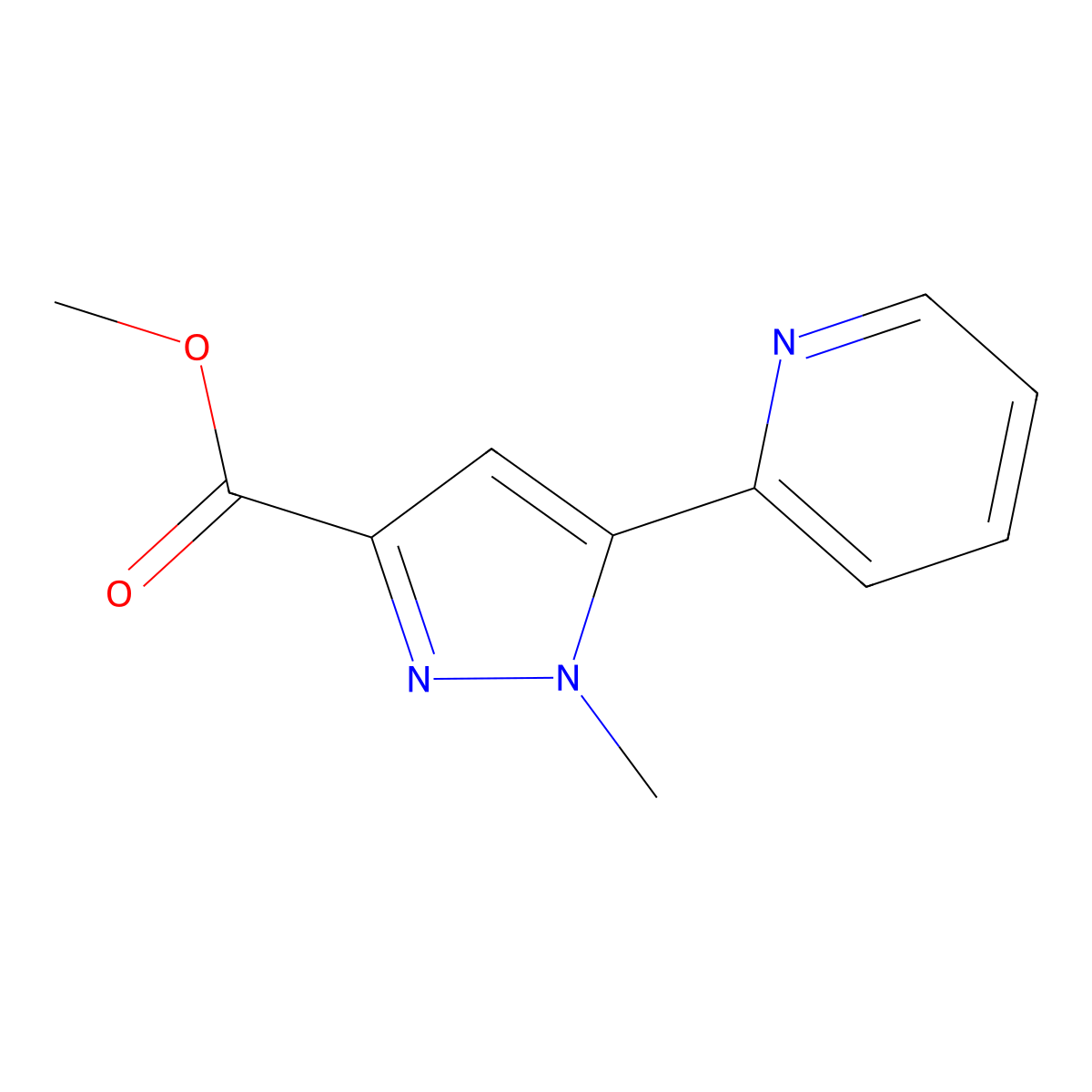methyl 1-methyl-5-(pyridin-2-yl)-1H-pyrazole-3-carboxylate molecular structure, CAS 1340136-26-6