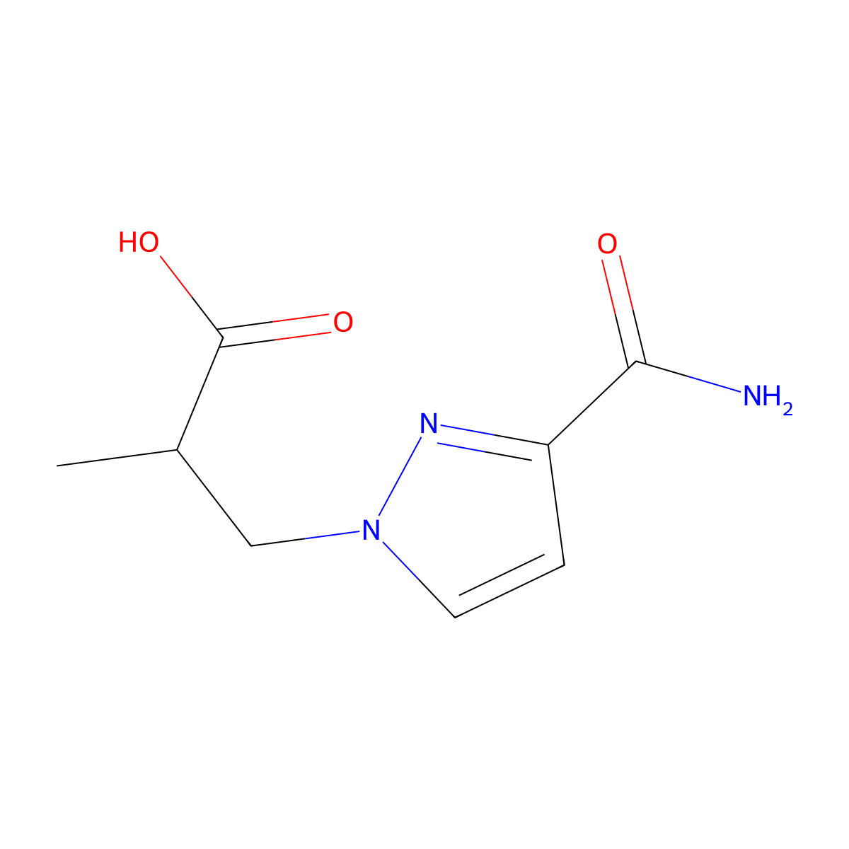 3-[3-(aminocarbonyl)-1H-pyrazol-1-yl]-2-methylpropanoic acid molecular structure, CAS 1340139-56-1