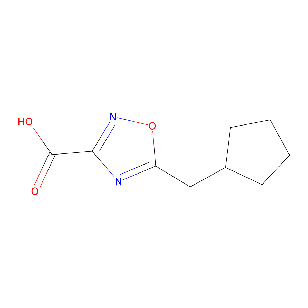 5-(Cyclopentylmethyl)-1,2,4-oxadiazole-3-carboxylic acid molecular structure, CAS 1340140-20-6