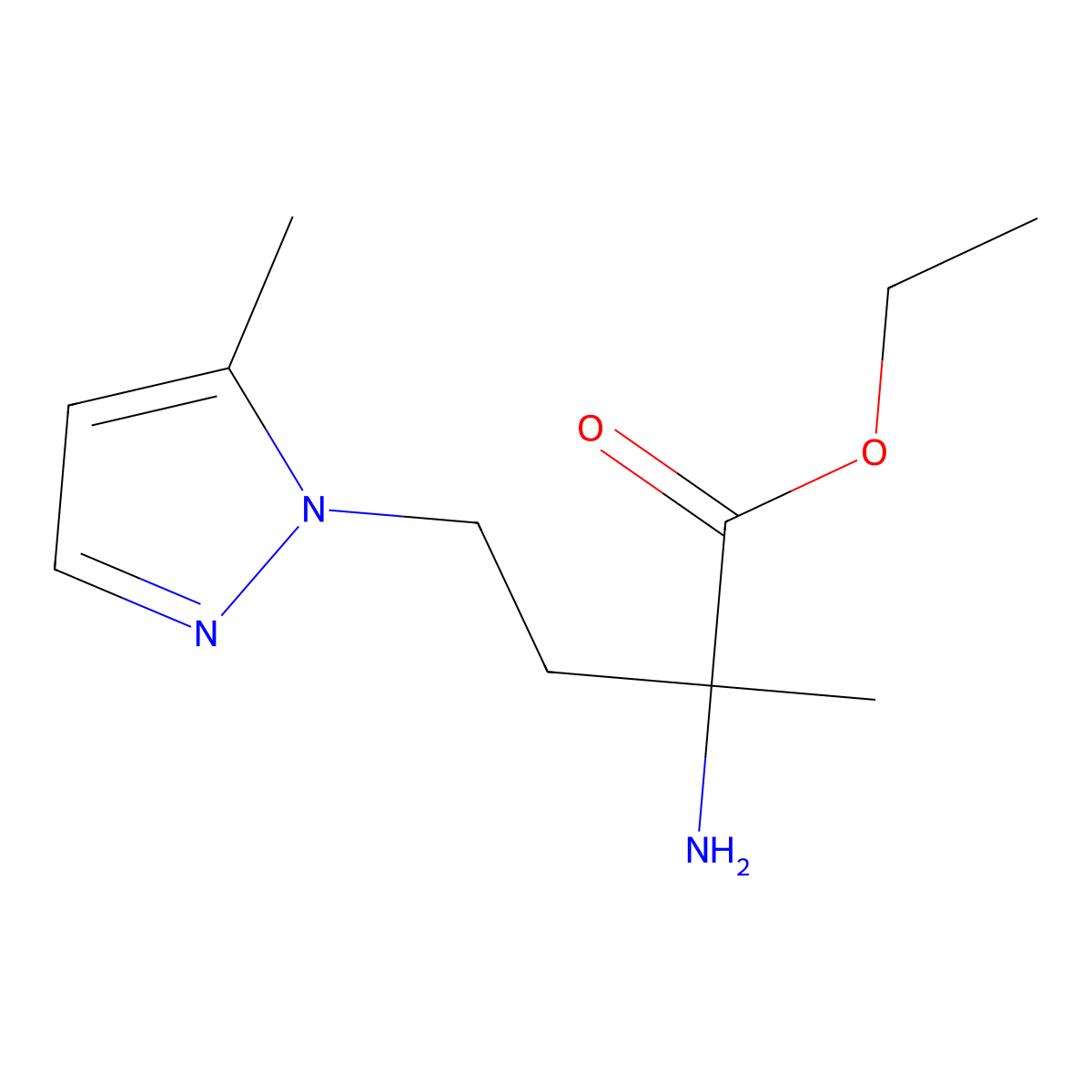 Ethyl 2-amino-2-methyl-4-(5-methyl-1h-pyrazol-1-yl)butanoate molecular structure, CAS 1340145-90-5