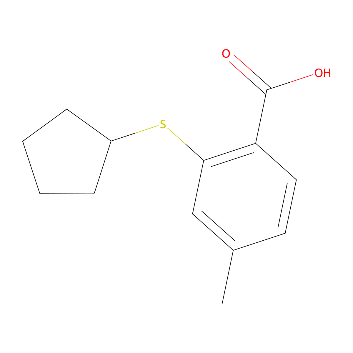 2-(Cyclopentylsulfanyl)-4-methylbenzoic acid molecular structure, CAS 1340160-17-9
