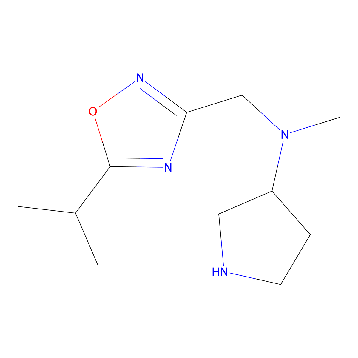 N-methyl-N-{[5-(propan-2-yl)-1,2,4-oxadiazol-3-yl]methyl}pyrrolidin-3-amine molecular structure, CAS 1340169-79-0