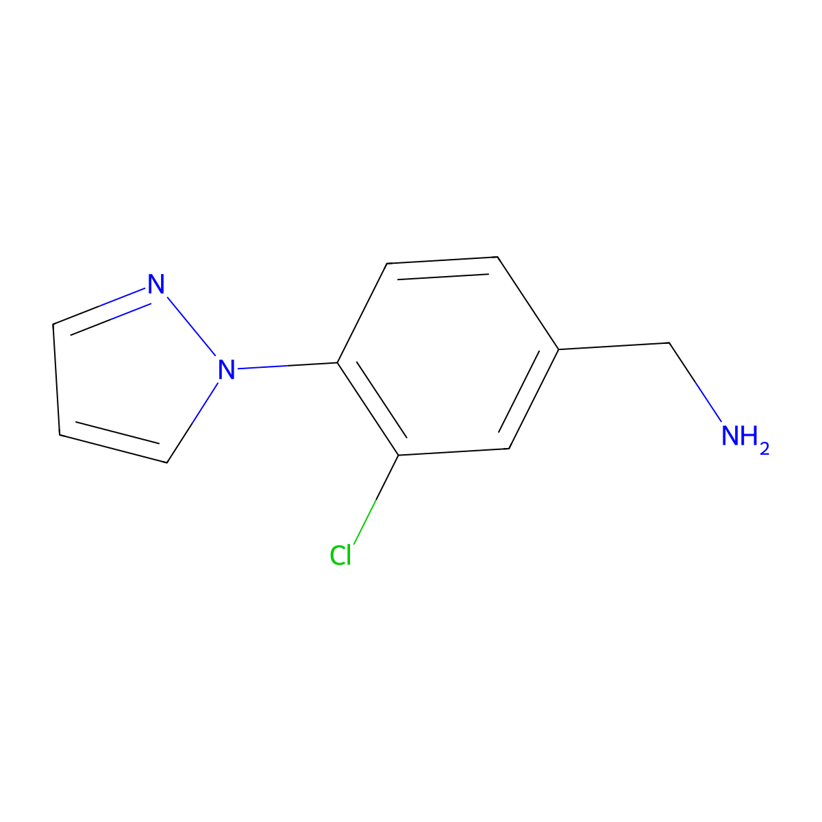 (3-Chloro-4-(1H-pyrazol-1-yl)phenyl)methanamine molecular structure, CAS 1340175-61-2