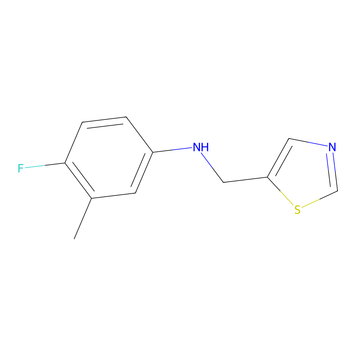 4-fluoro-3-methyl-N-[(1,3-thiazol-5-yl)methyl]aniline molecular structure, CAS 1340192-54-2