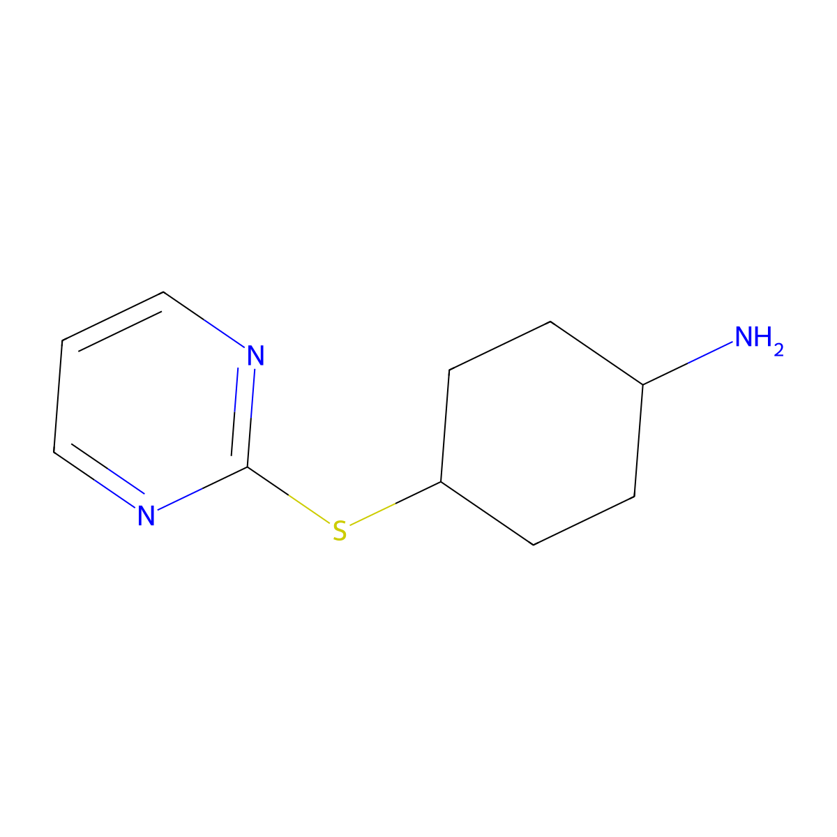 4-(Pyrimidin-2-ylthio)cyclohexan-1-amine molecular structure, CAS 1340193-00-1
