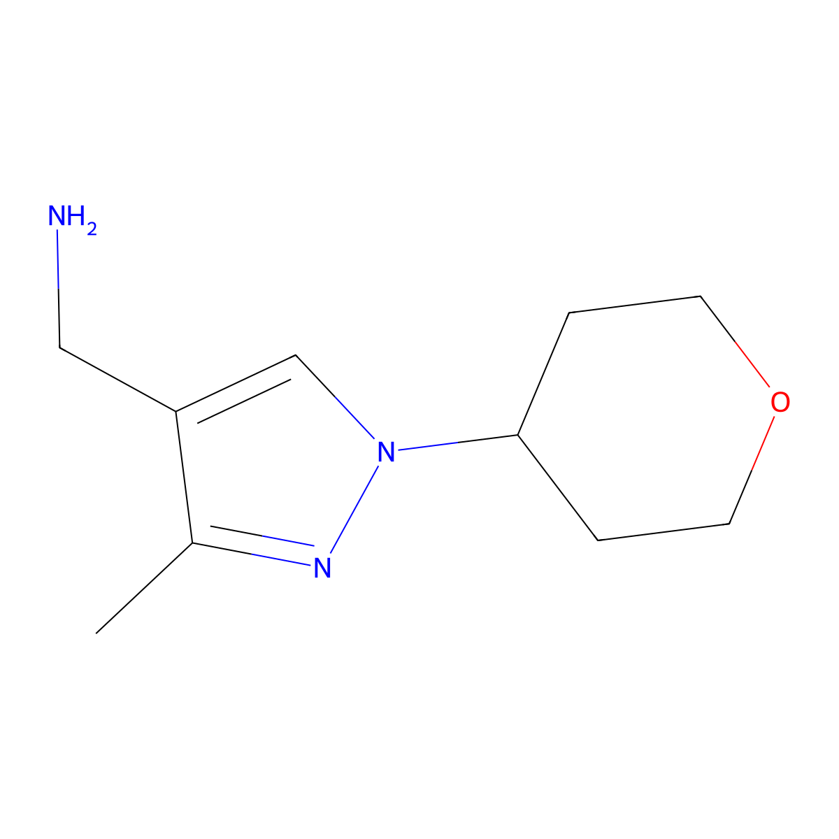 (3-Methyl-1-(tetrahydro-2h-pyran-4-yl)-1h-pyrazol-4-yl)methanamine molecular structure, CAS 1340194-80-0