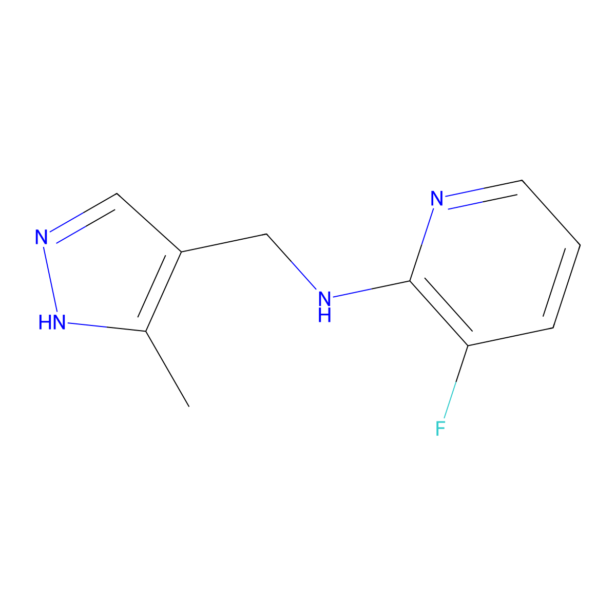 3-fluoro-N-[(3-methyl-1H-pyrazol-4-yl)methyl]pyridin-2-amine molecular structure, CAS 1340207-81-9