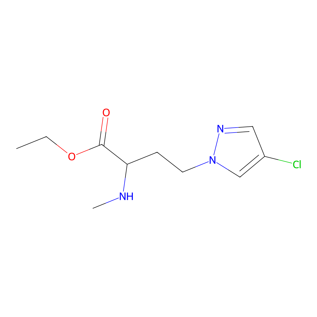 Ethyl 4-(4-chloro-1h-pyrazol-1-yl)-2-(methylamino)butanoate molecular structure, CAS 1340218-72-5