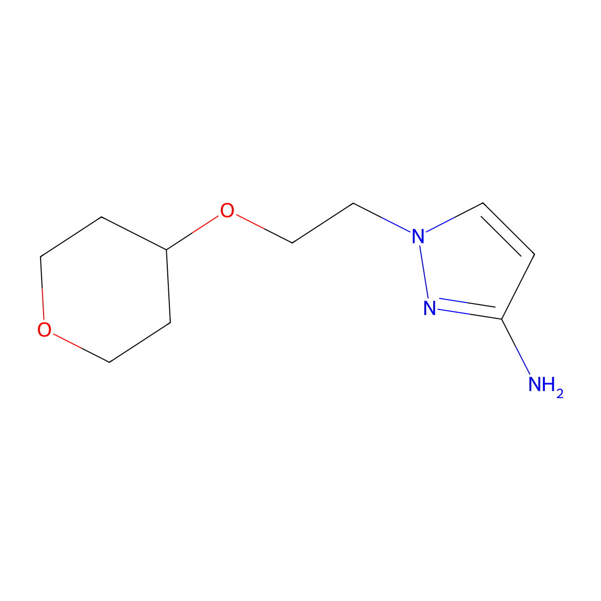 1-(2-((Tetrahydro-2h-pyran-4-yl)oxy)ethyl)-1h-pyrazol-3-amine molecular structure, CAS 1340221-03-5