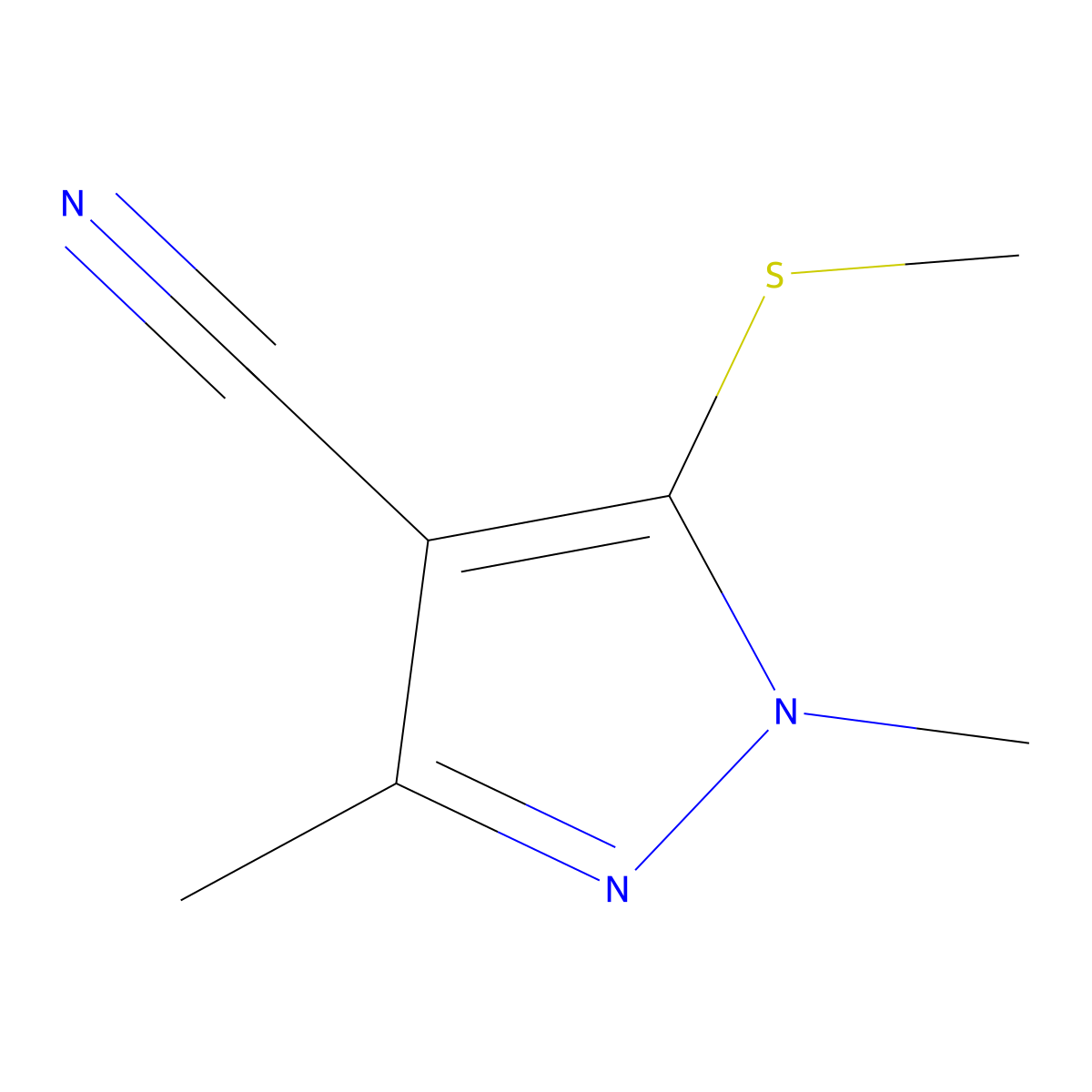1,3-dimethyl-5-(methylsulfanyl)-1H-pyrazole-4-carbonitrile molecular structure, CAS 1340235-17-7