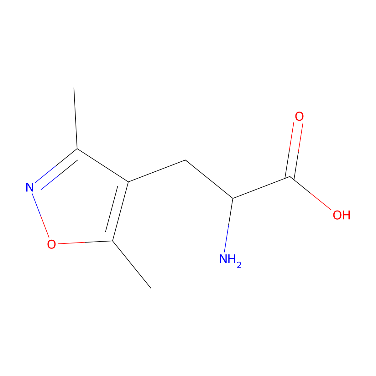2-Amino-3-(3,5-dimethyl-1,2-oxazol-4-yl)propanoic acid molecular structure, CAS 1340265-95-3