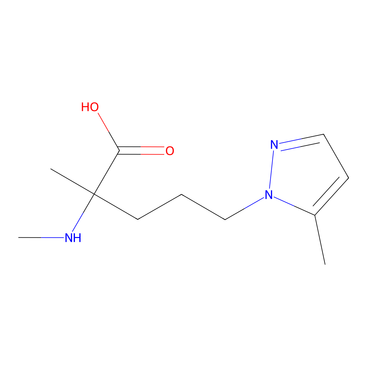 2-Methyl-5-(5-methyl-1h-pyrazol-1-yl)-2-(methylamino)pentanoic acid molecular structure, CAS 1340268-31-6