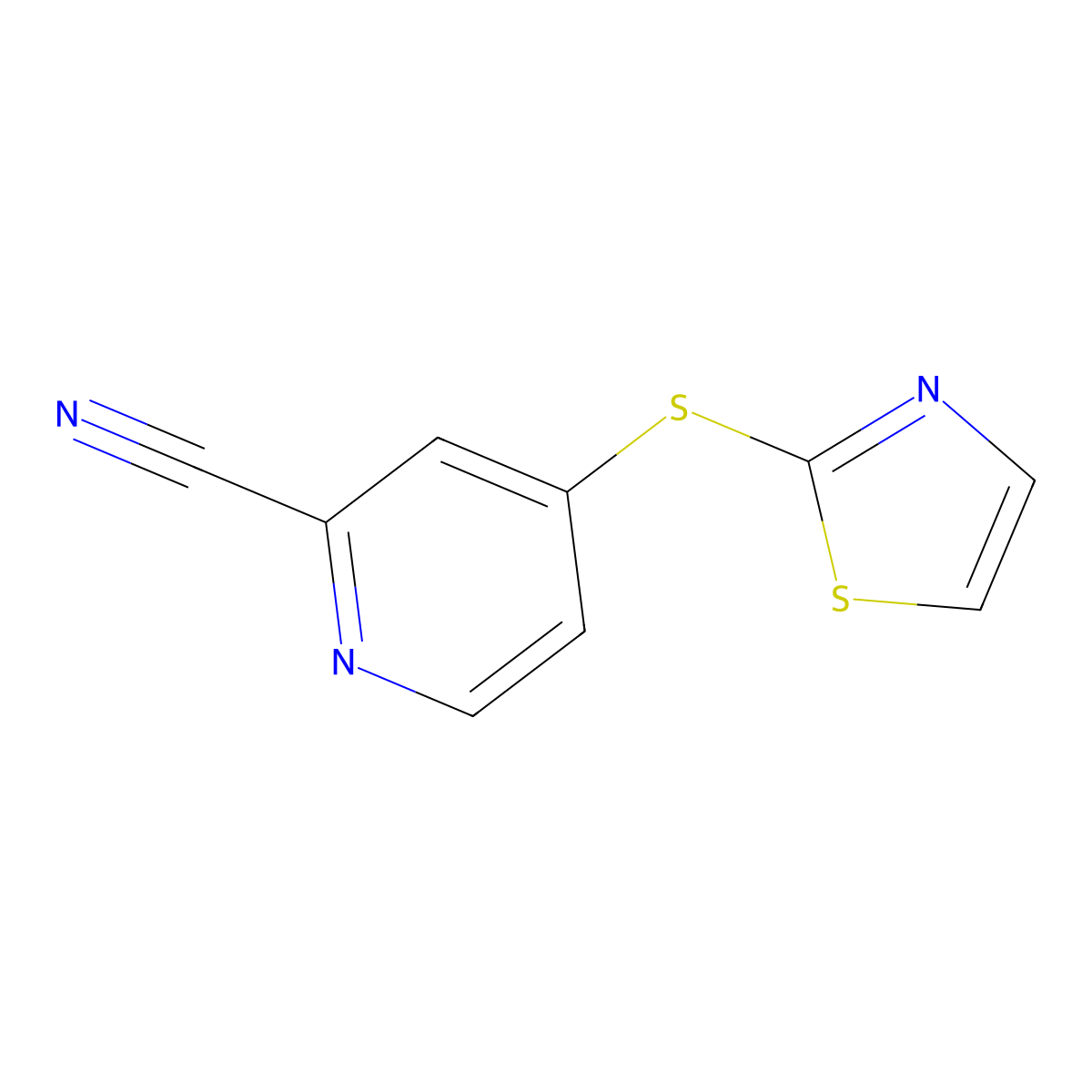 4-(1,3-Thiazol-2-ylsulfanyl)pyridine-2-carbonitrile molecular structure, CAS 1340270-68-9