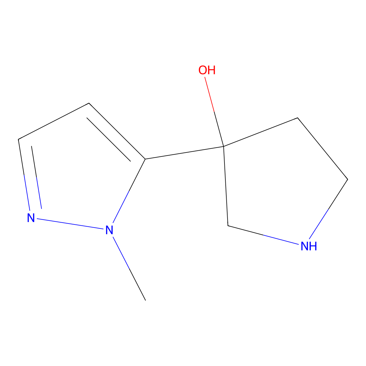 3-(1-methyl-1H-pyrazol-5-yl)pyrrolidin-3-ol molecular structure, CAS 1340271-70-6