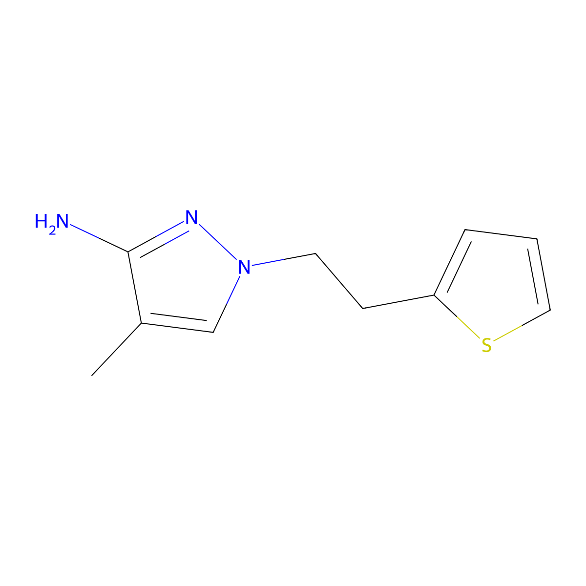 4-methyl-1-[2-(thiophen-2-yl)ethyl]-1H-pyrazol-3-amine molecular structure, CAS 1340277-41-9
