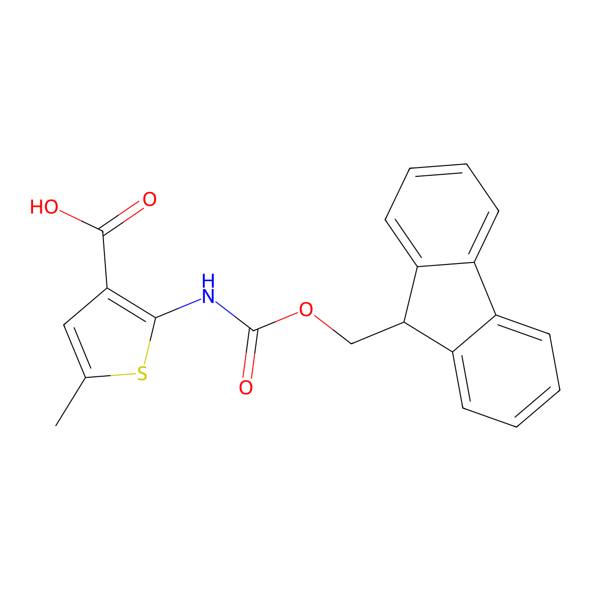 2-((((9h-Fluoren-9-yl)methoxy)carbonyl)amino)-5-methylthiophene-3-carboxylic acid molecular structure, CAS 1340291-71-5