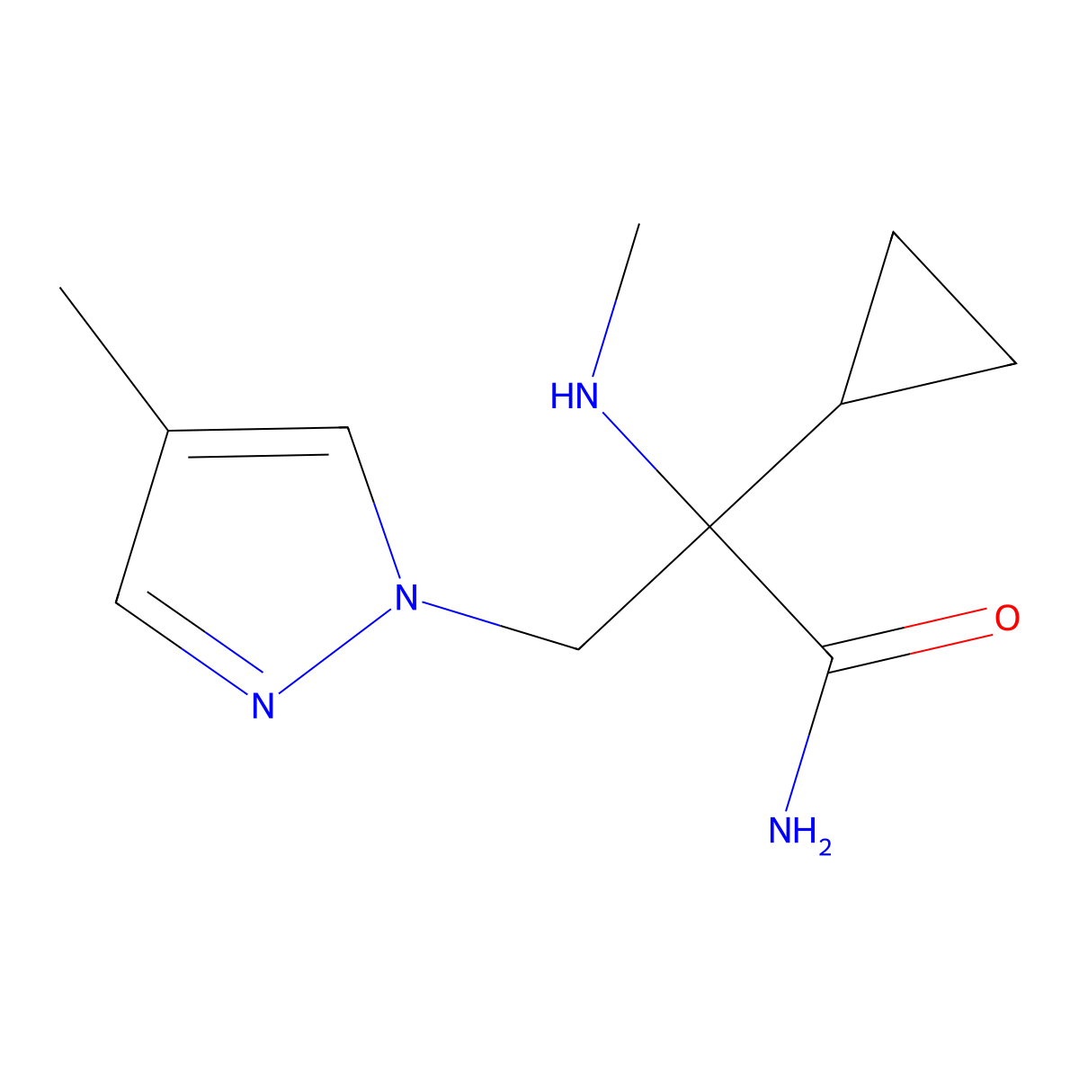 2-Cyclopropyl-3-(4-methyl-1h-pyrazol-1-yl)-2-(methylamino)propanamide molecular structure, CAS 1340299-84-4