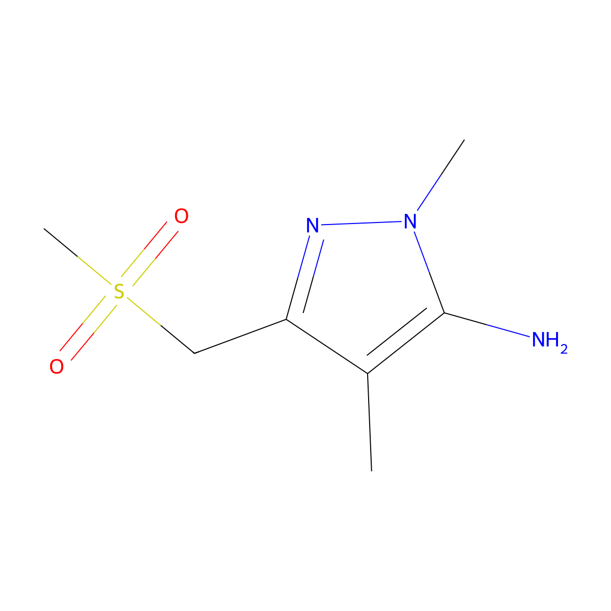 3-(methanesulfonylmethyl)-1,4-dimethyl-1H-pyrazol-5-amine molecular structure, CAS 1340300-50-6