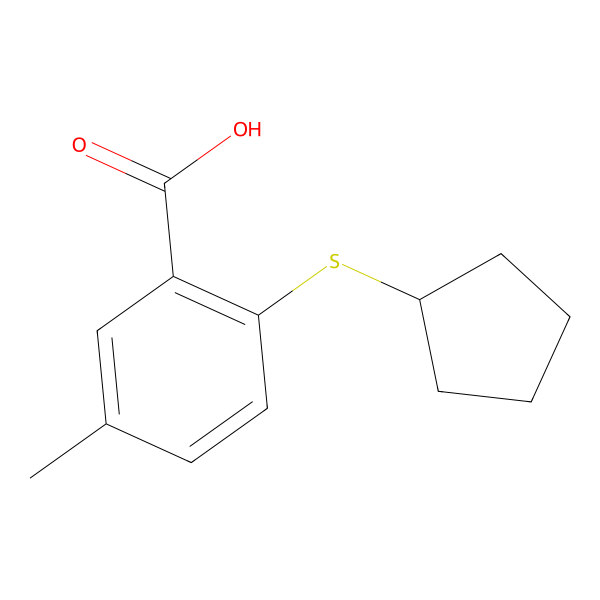 2-(Cyclopentylsulfanyl)-5-methylbenzoic acid molecular structure, CAS 1340309-75-2