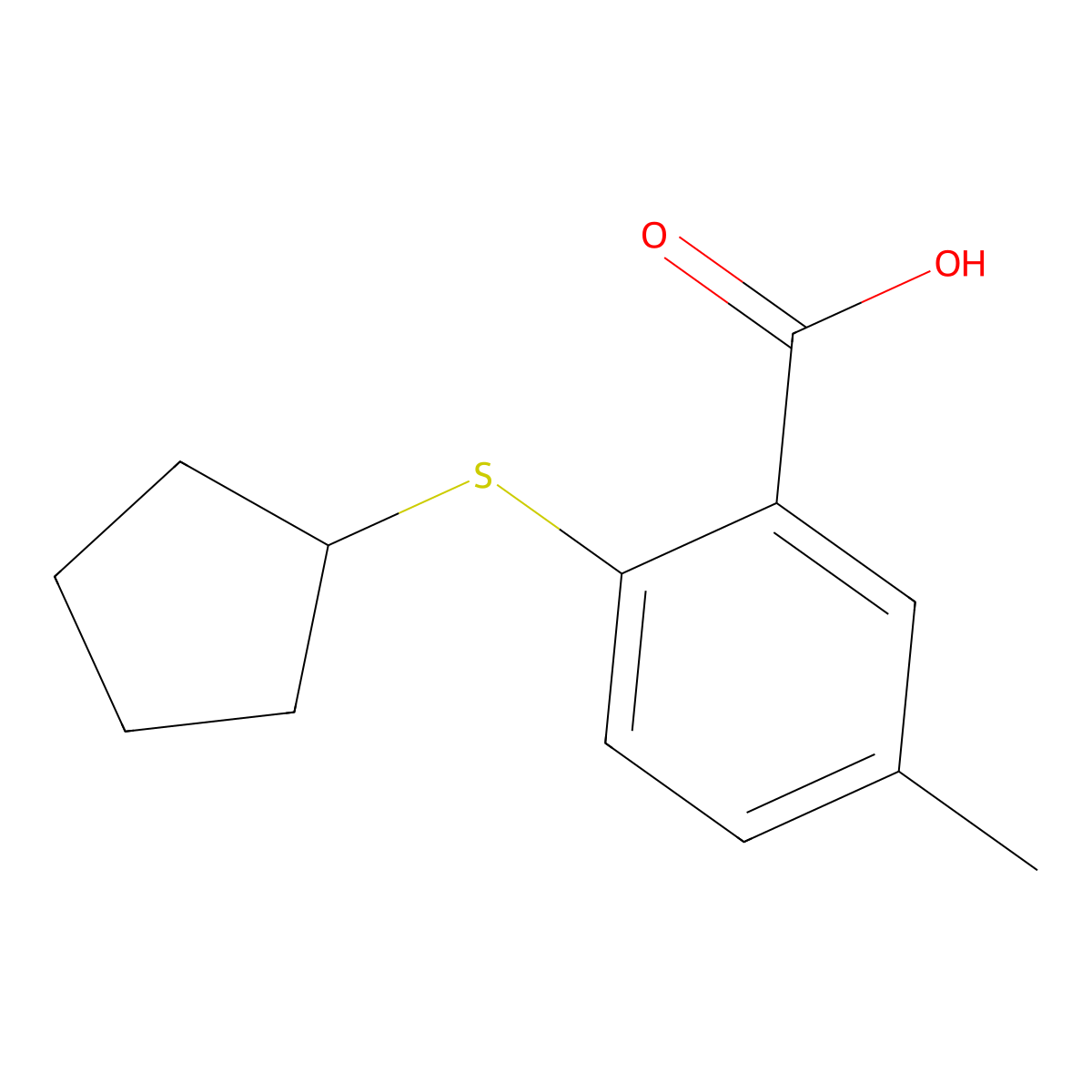 2-(Cyclopentylsulfanyl)-5-methylbenzoic acid molecular structure, CAS 1340309-75-2