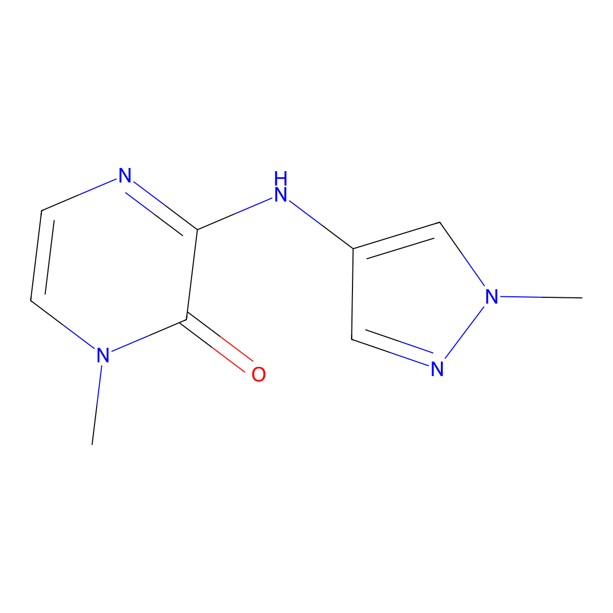 1-methyl-3-[(1-methyl-1H-pyrazol-4-yl)amino]-1,2-dihydropyrazin-2-one molecular structure, CAS 1340311-25-2