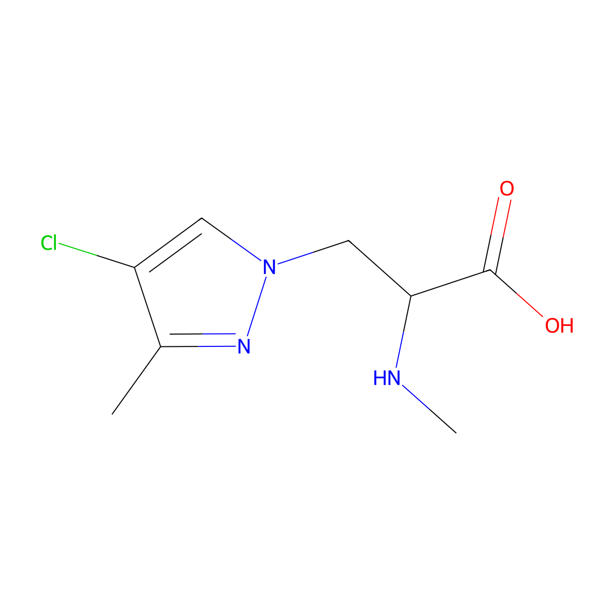 3-(4-Chloro-3-methyl-1h-pyrazol-1-yl)-2-(methylamino)propanoic acid molecular structure, CAS 1340320-74-2