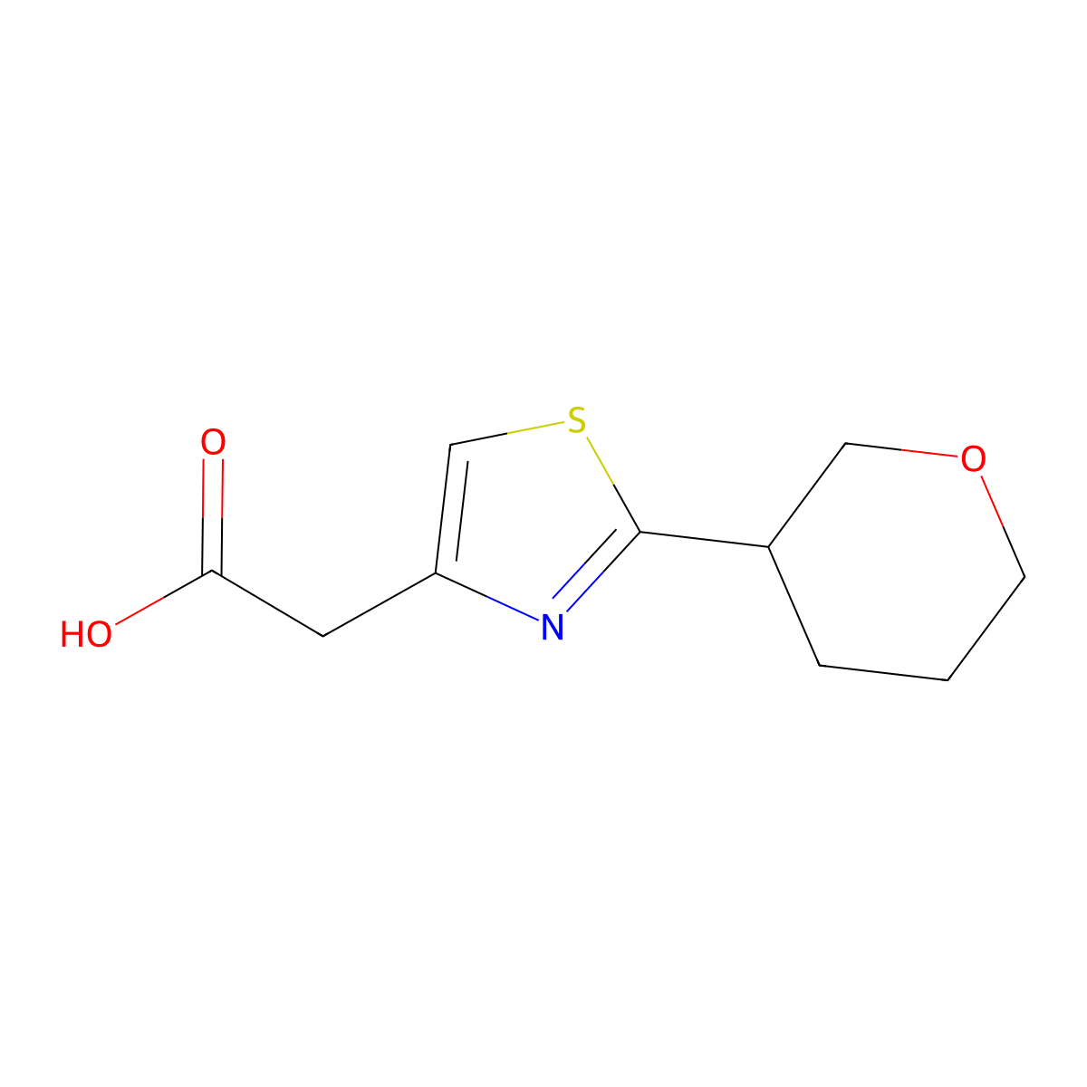 2-[2-(Oxan-3-yl)-1,3-thiazol-4-yl]acetic acid molecular structure, CAS 1340324-78-8