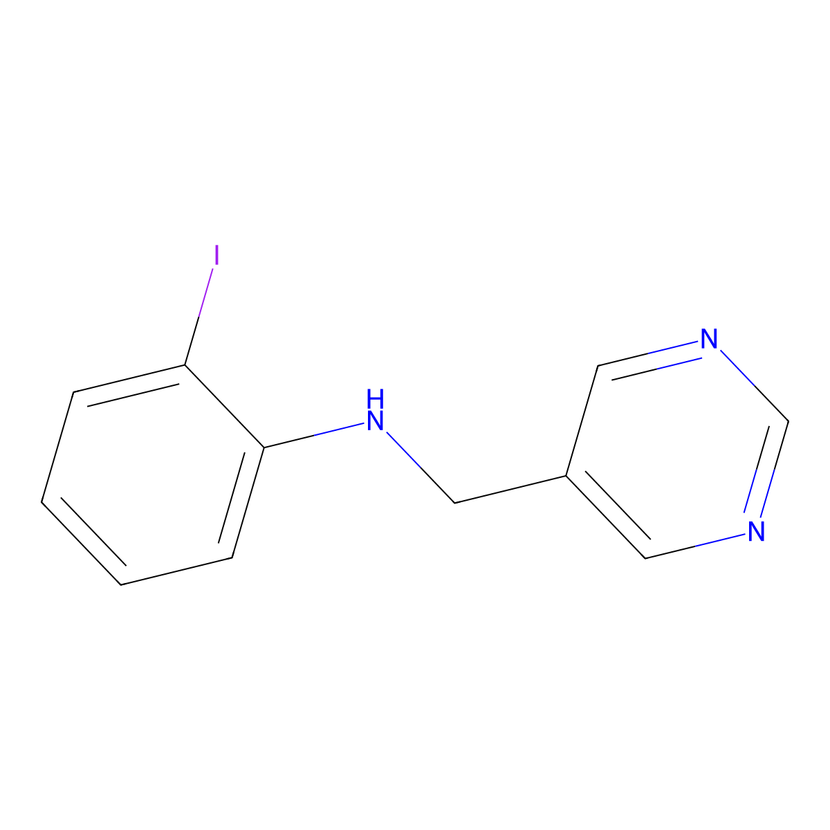 2-iodo-N-(pyrimidin-5-ylmethyl)aniline molecular structure, CAS 1340325-08-7
